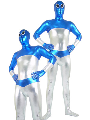 Blue And Silver Metallic Shiny Unisex Zentai Suit